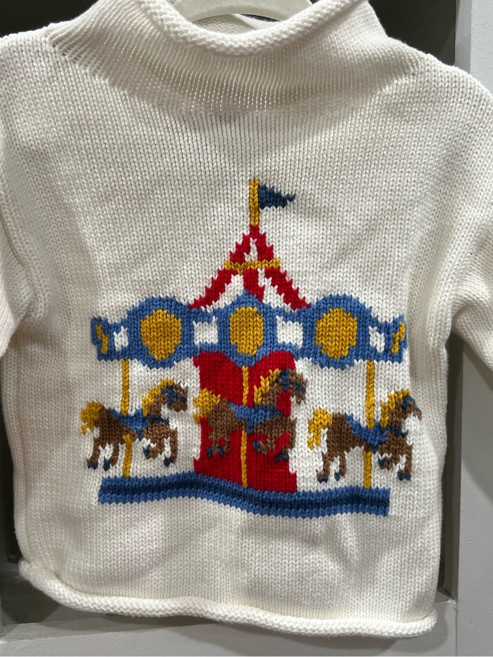 NWOT Classic Prep White Kids Sweater with Carousel Size 9-12